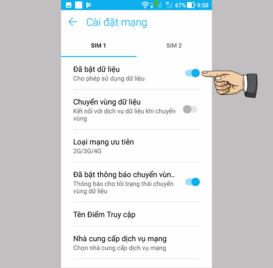Bật dữ liệu di động.