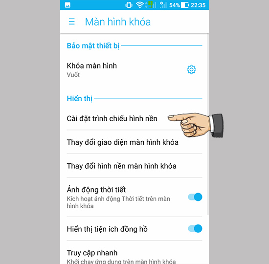 Bước 2: Bạn chọn cài đặt trình chiếu hình nền.