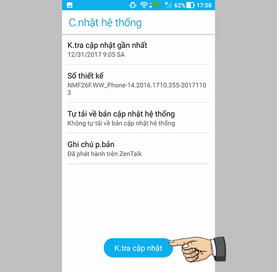 Bước 2: Bạn chọn kiểm tra cập nhật.