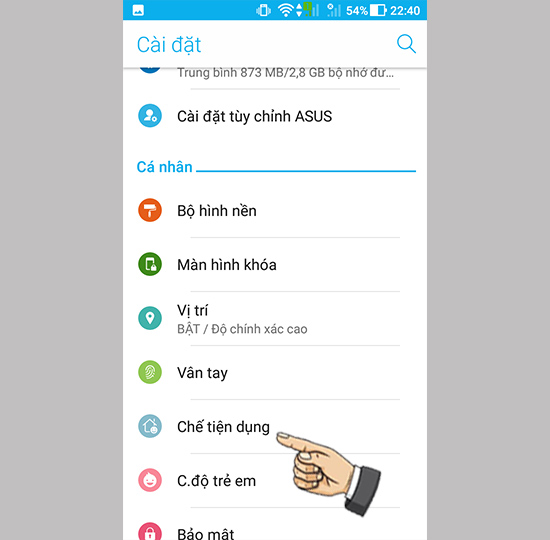 Bước 1: Vào cài đặt chọn chế độ tiện dụng.