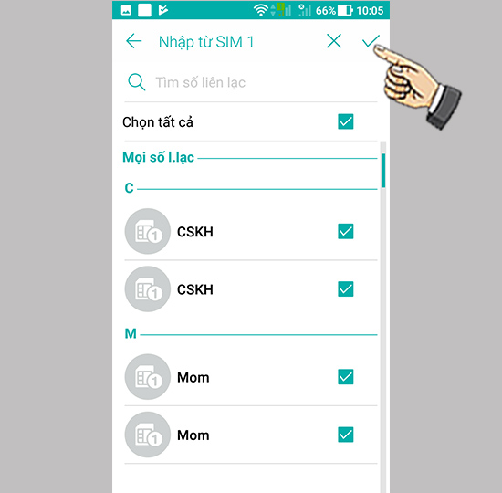 Bước 7: Chọn tất cả danh bạ.