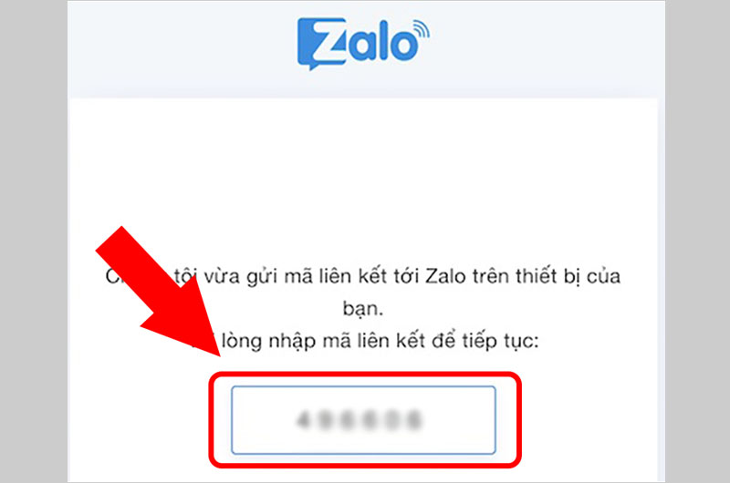 Nhập mã liên kết để đăng nhập Zalo bằng Facebook