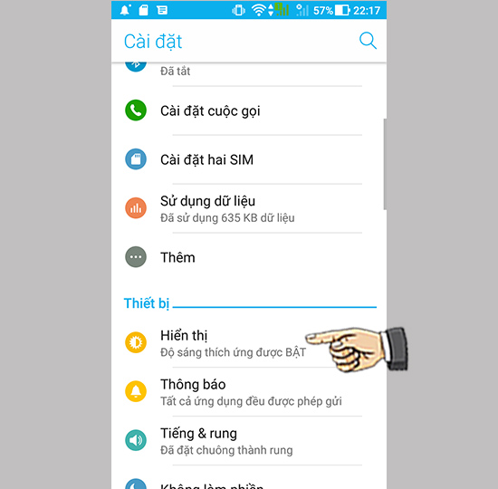 Vào cài đặt hiển thị