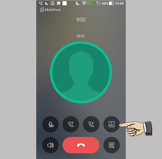 Mở Điện thoại thực hiện cuộc gọi chọn nút REC