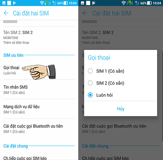 Bước 3: Chọn sim gọi.