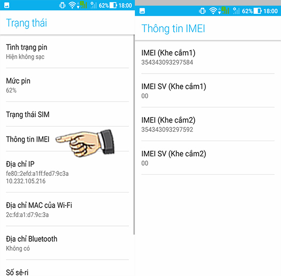Bước 3: Thông tin IMEI.