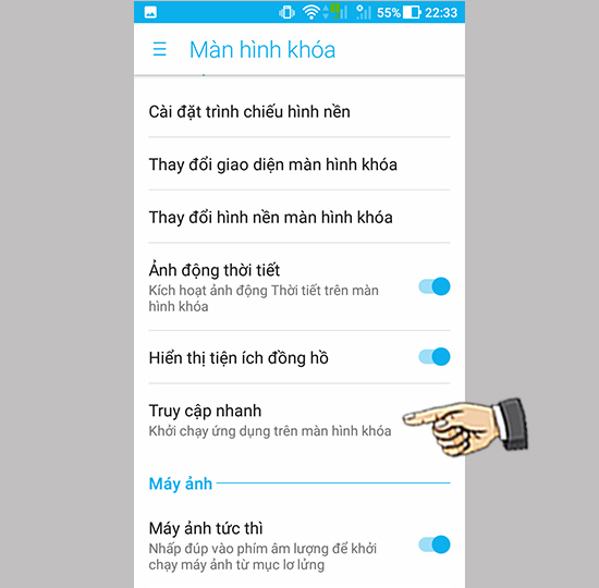 Bước 2: Chọn truy cập nhanh.