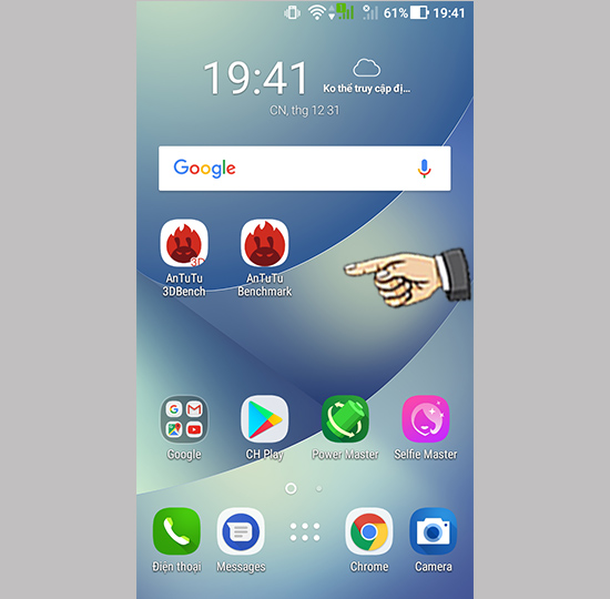 Từ ngoài màn hình chính bạn nhấn giữ vào một điểm trống bất kỳ trên màn hình.