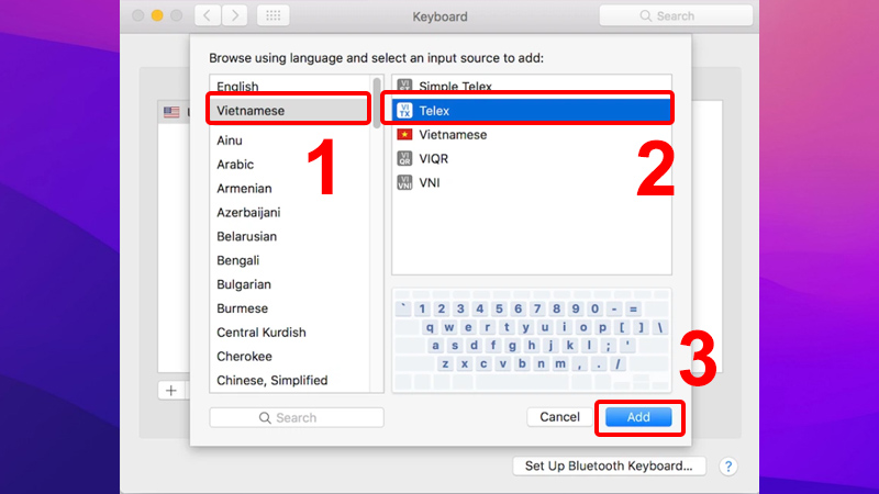 Nhấn vào Vietnamese và chọn kiểu gõ dấu mà bạn sử dụng