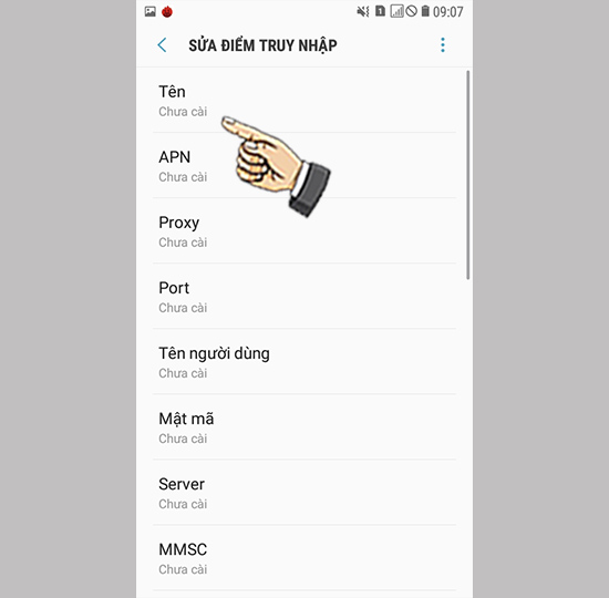 Nhập thông số APN nhà mạng đang dùng.