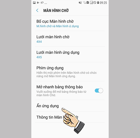 Bước 3: Chọn mục ẩn ứng dụng.