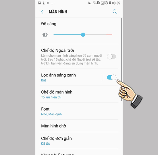 Bước 2: Bật Bộ lọc ánh sáng xanh