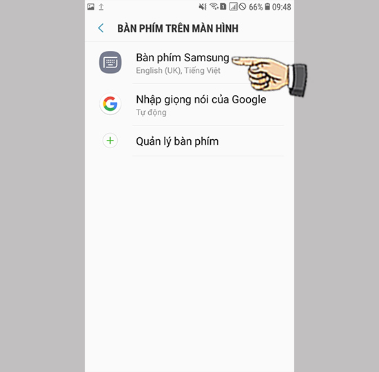 Bước 4: Chọn bàn phím Samsung.