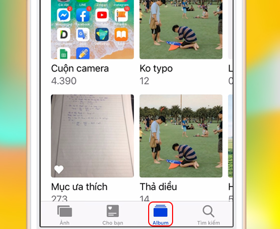 Bước 2: Sau đó chọn vào mục Album để đến Album ảnh.