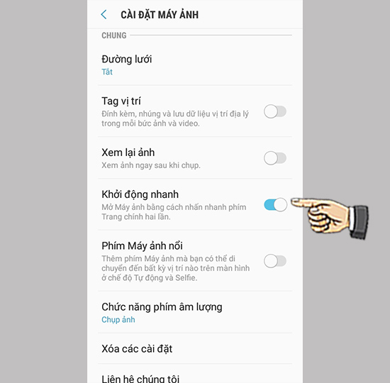 Bước 3: Bật tính năng mở nhanh.