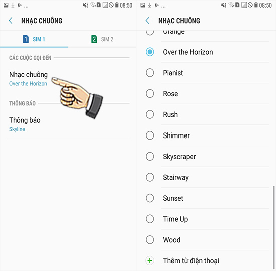 Cài nhạc chuông sim 1.