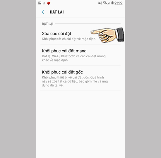 Bước 3: Chọn Xóa các cài đặt.