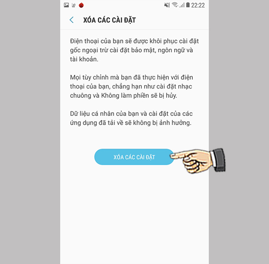 Bước 4: Chọn thêm xóa các cài đặt lần nữa.