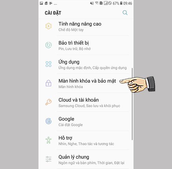 Bước 1: Vào cài đặt chọn màn hình khóa và bảo mật.