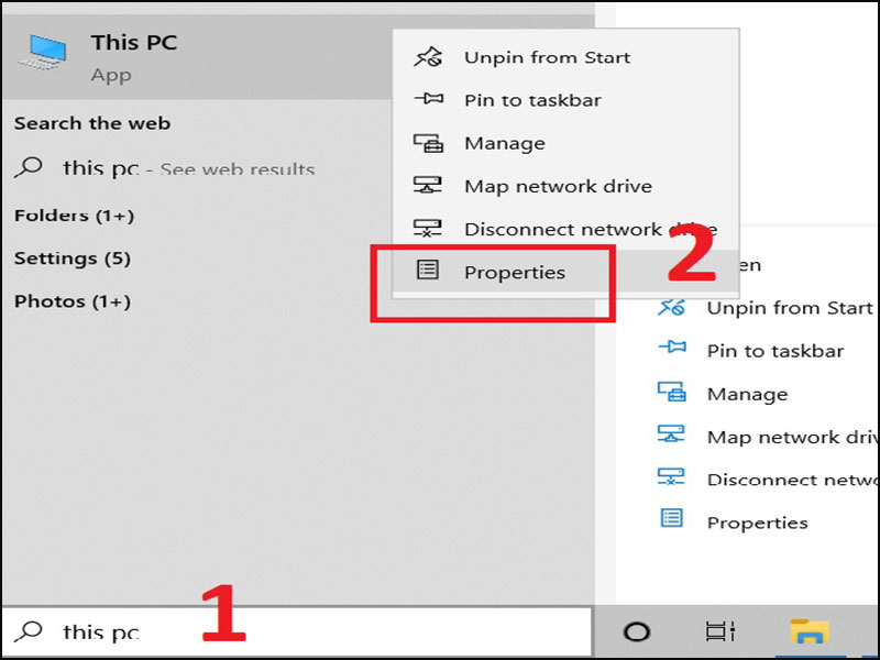 Gõ tìm kiếm This PC trong ô tìm kiếm