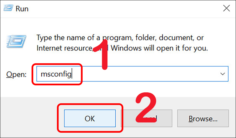 Mở cửa sổ Run và nhập lệnh msconfig