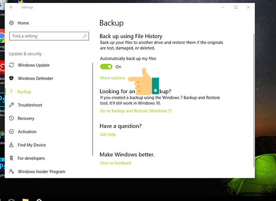 Sao lưu dữ liệu Windows 10 với File History