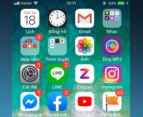 Bước 1: Đầu tiên bạn vào Cài đặt.