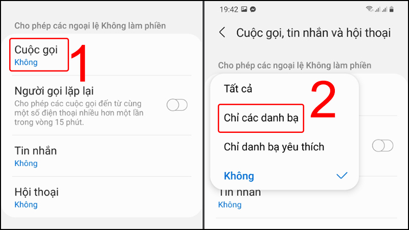 Chọn chỉ các danh bạ trong mục cuộc gọi