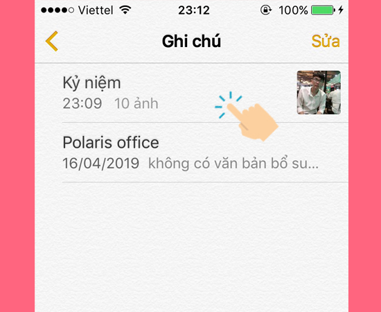 tìm đến ghi chú vừa tạo thông qua ứng dụng ghi chú