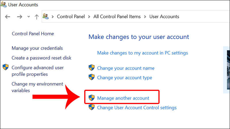 Chọn Manage another account