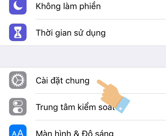 Chọn cài đặt chung