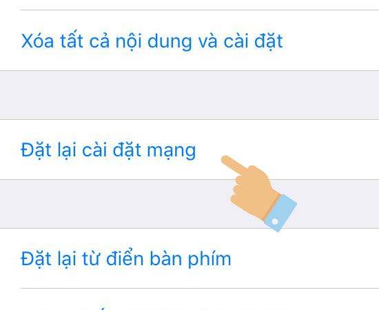 Chọn đặt lại cài đặt mạng