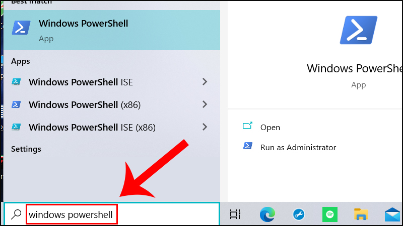 Nhập Windows PowerShell tại ô tìm kiếm > Nhấn Enter.