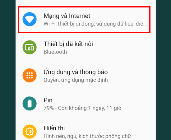 Bước 2: Chọn Mạng và Internet.