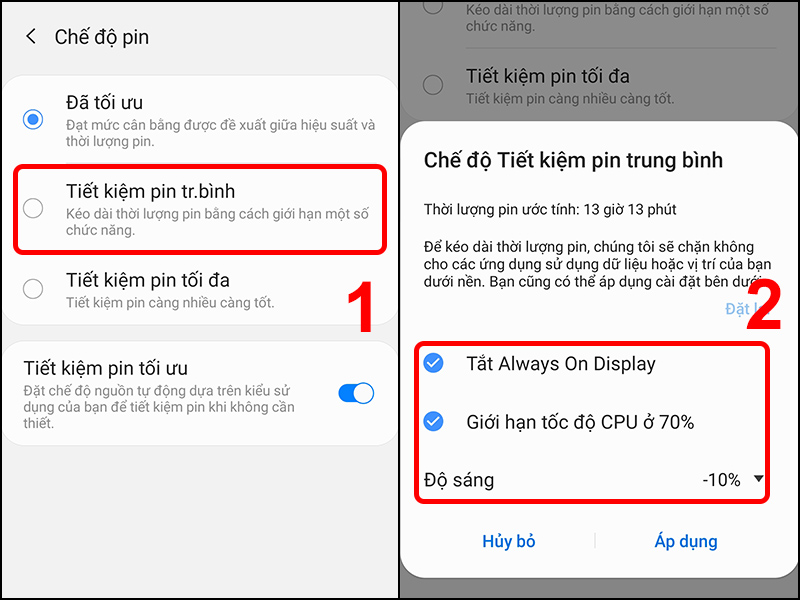 Chế độ Tiết kiệm Pin trung bình