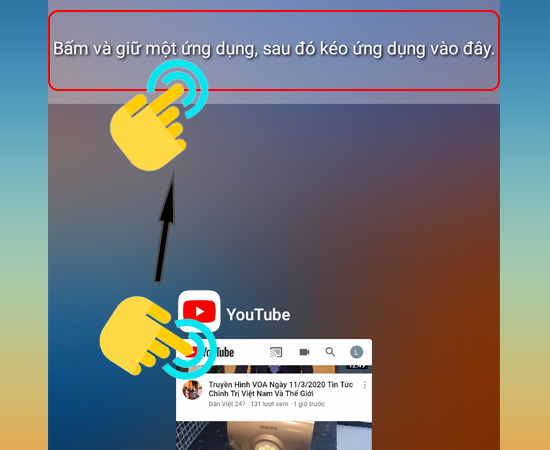 Bấm giữ ứng dụng -> Kéo vào vị trí thông báo
