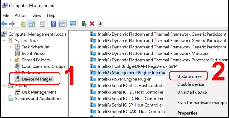 Thử cập nhật lại Intel(R) Managerment Engine Interface