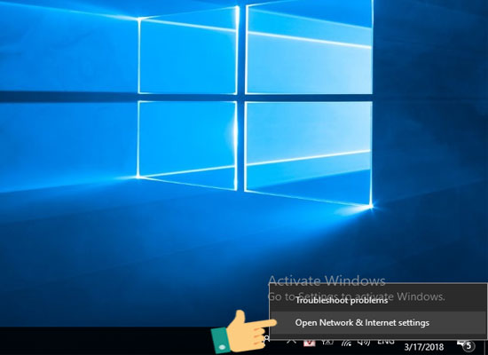 Chọn vào Open Network and Sharing Center