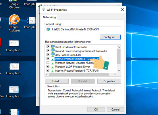 Nhấn đúp vào Internet Protocol Version 4 trong Ethernet Properties