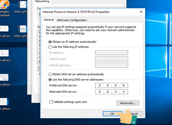 Nhập vào DNS của Google như hình sau rồi chọn OK