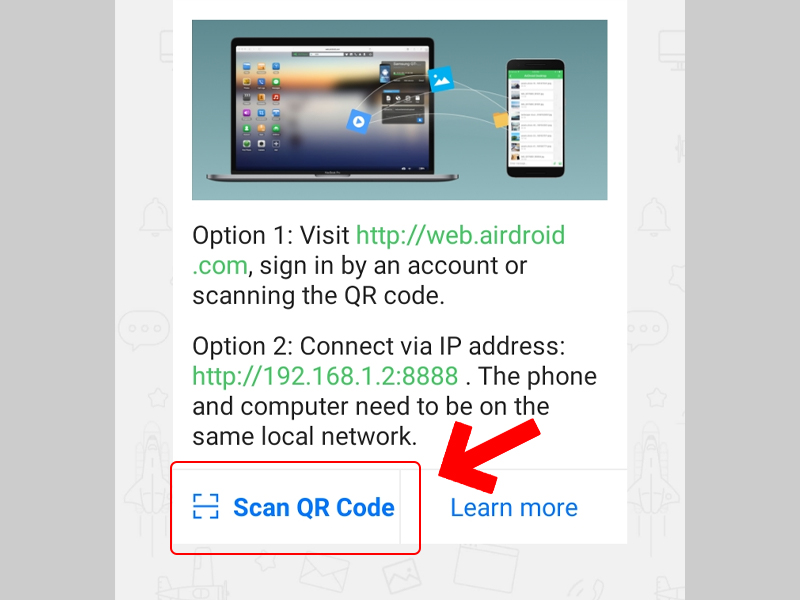 Quét mã QR code trên ứng dụng AirDroid