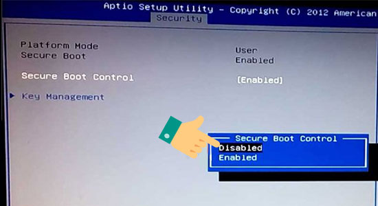 chọn Disabled để tắt Secure Boot