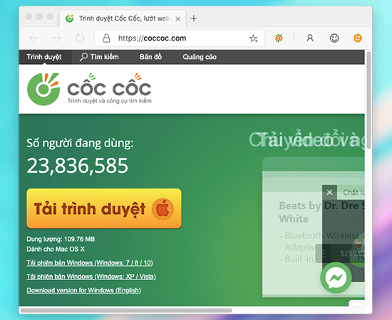 Các bạn truy cập vào trang chủ của Cốc Cốc. Sau đó nhấp chọn