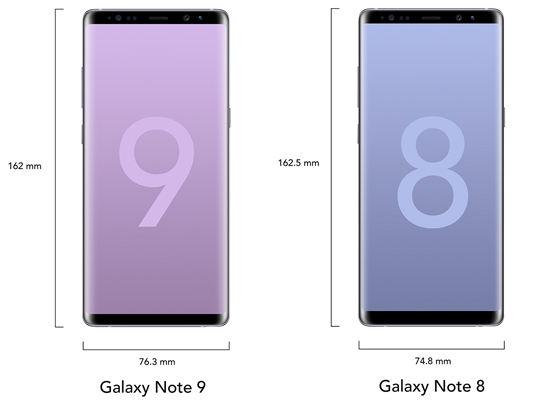 Kích thước Note 9 so với Note 8