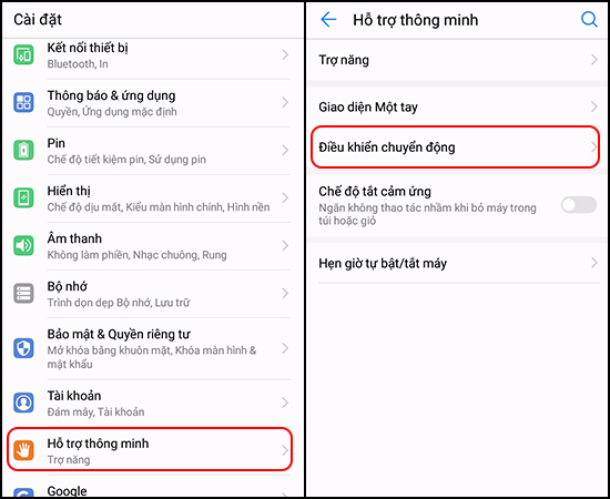 Chọn Hỗ trợ thông mình trong cài đặt