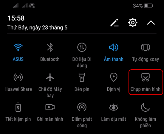 Chọn Chụp màn hình trong thanh trạng thái