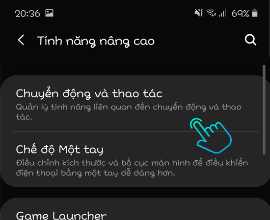 chọn mục Chuyển động và thao tác