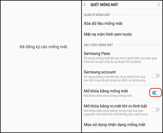 Bật Mở khóa bằng mống mắt