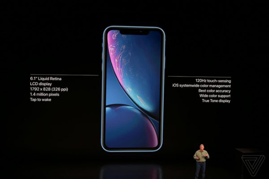 iPhone Xr là chiếc smartphone có màn hình 6,1 inch độ phân giải 828 x 1.792 pixel cùng mật độ điểm ảnh 326 ppi