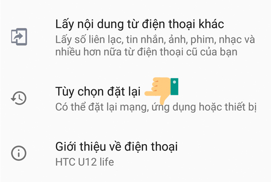 tùy chọn đặt lại